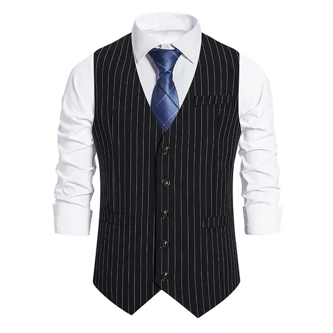 Men Vintage Pinstripe Suit Vest Single Breasted V Neck Casual Waistcoat Slim Fit Cotton Blend Vest With Adjustable Back