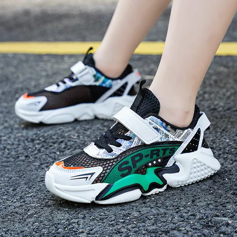 Kids Boys Lightweight Breathable Mesh Sneakers Anti-slip Casual Running Shoes Hook and Loop Summer Sports Shoes