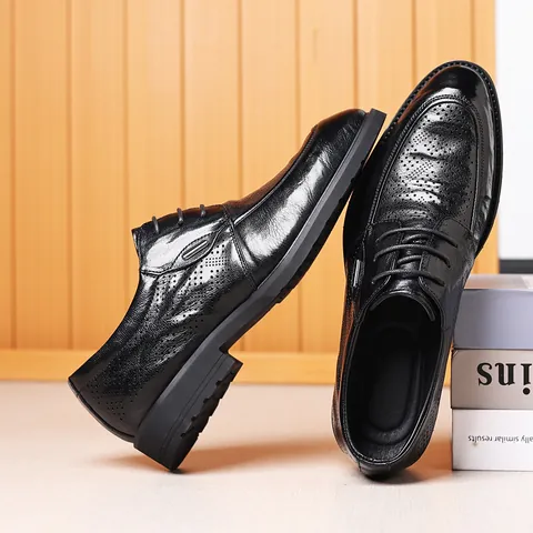 Sandalias de Cuero Genuino para Hombre de Negocios Casual Piel de Oveja Calado Transpirable Punta Puntiaguda con Cordones Zapatos Brogue Formales Verano Antideslizante
