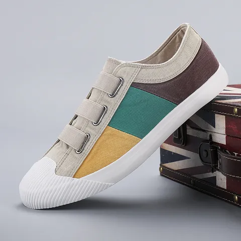 Women's Casual Canvas Shoes Hook-and-loop Slip-on Loafers Breathable Flat Platform Sneakers Color-block Autumn Shoes