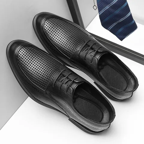 Herren Sommer Ausgehöhlt Business Formelle Lederschuhe Schnürung Perforiert Atmungsaktiv Dress Shoes Regeneriertes Leder Spitze Zehe Oxford Schuhe