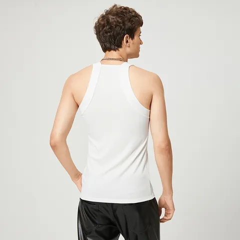 Men Sexy Slim Fit Tank Top Ribbed Knitted Square Neck Sleeveless Undershirt Wide Strap Polyester Vest Solid Color Body Shaper