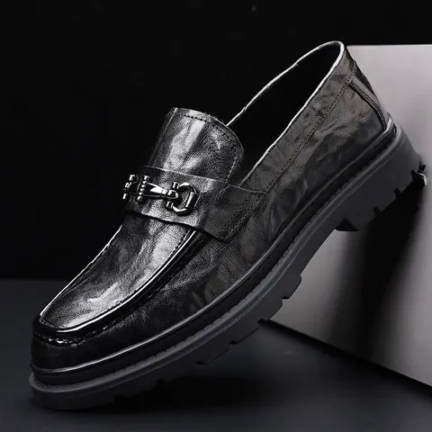 Mocasines de Piel de Oveja para Hombre Con Hebilla de Bocado Negocios Casual Slip On Suela Gruesa Transpirable Zapatos de Vestir