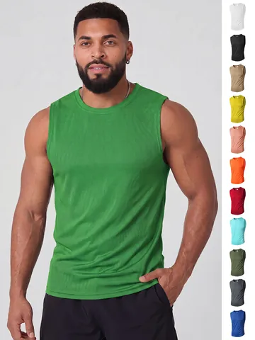 Men's Sports Mesh Tank Top Breathable Quick Dry Muscle Fit Sleeveless Gym Fitness Running Training Vest Polyester Spandex Top