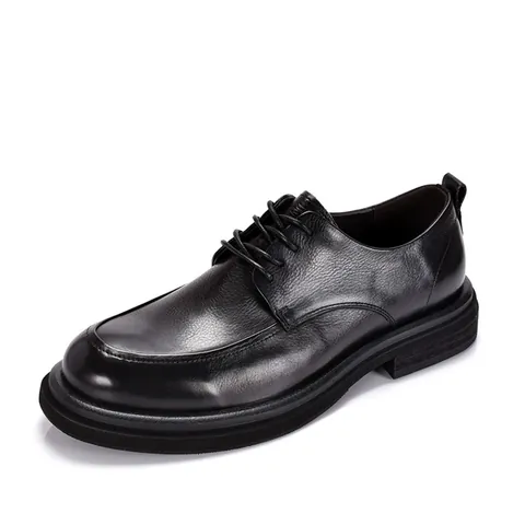 Men British Business Derby Shoes Cowhide Leather Thick Sole Height Increasing Formal Lace Up Wedding Dress Shoes