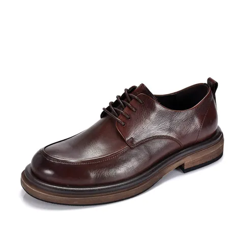 Men British Business Derby Shoes Cowhide Leather Thick Sole Height Increasing Formal Lace Up Wedding Dress Shoes