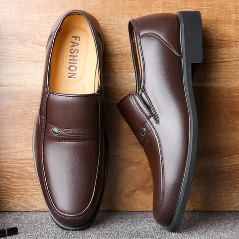 Men Business Formal Dress Shoes Genuine Cowhide Slip-on Loafers Height Increasing Non-slip Leather Shoes For Office Casual