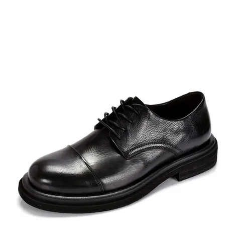 Handmade Cowhide Leather Derby Shoes For Men British Vintage Cap-toe Platform Business Formal Wedding Groom Shoes