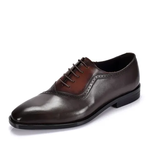 Men Business Formal Oxford Shoes Genuine Cowhide Leather Brogue Wingtip Pointed Toe Lace-up English Style Dress Shoes For Wedding