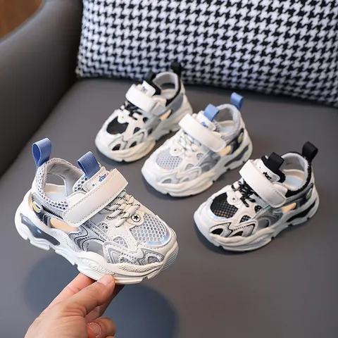 Summer Kids Breathable Hollow Mesh Sneakers Toddler Boys Girls Chunky Sole Magic Tape Athletic Outdoor Running Walking Shoes