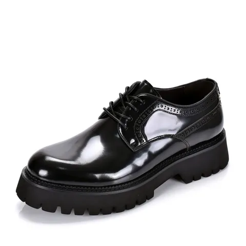 Men's Chunky Patent Leather Brogue Oxford Shoes British Style Round Toe Formal Wedding Dress Derby Shoes For Spring Autumn