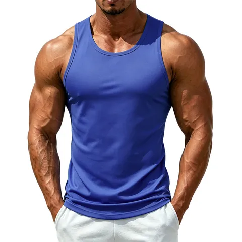 US Size Men's Sport Casual Tank Top Cotton Feel Polyester Breathable Slim Fit Racerback Gym Training Undershirt