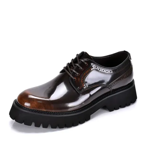 Men's Chunky Patent Leather Brogue Oxford Shoes British Style Round Toe Formal Wedding Dress Derby Shoes For Spring Autumn
