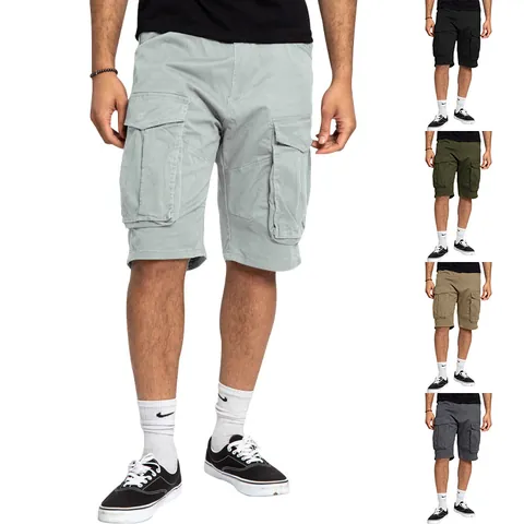 Men Casual Cargo Shorts Loose Fit Multi-Pocket Outdoor Sports Shorts Polyester Summer Beach Shorts Solid Color Wear-Resistant Bottoms