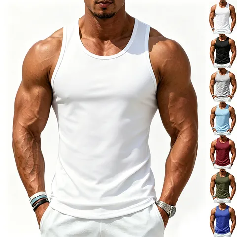 US Size Men's Sport Casual Tank Top Cotton Feel Polyester Breathable Slim Fit Racerback Gym Training Undershirt