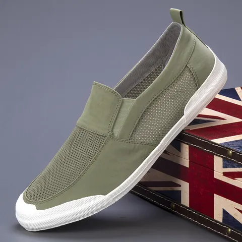 Herren Slip-On Atmungsaktiv Mesh Canvas Schuhe Lässig Leicht Vulkanisierte Walking Loafers Sommer Outdoor Mode Schuhwerk