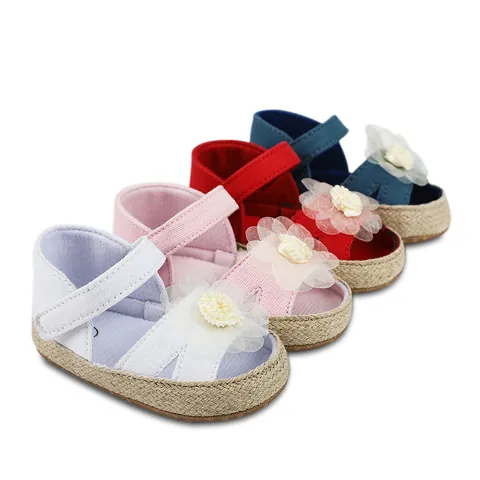 Baby Girl Princess First Walkers Shoes Breathable Canvas Soft Sole Non-slip Infant Shoes With 3D Floral Decoration