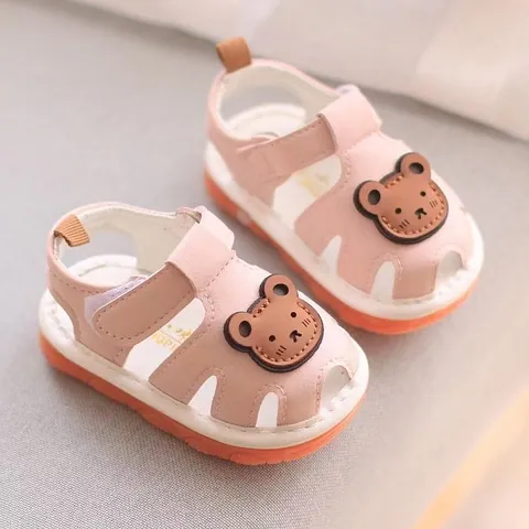 Summer Baby Boy Girl Squeaky Sandals Cartoon Bear Soft Sole Anti-Slip Toddler Shoes Microfiber Leather Infant First Walkers