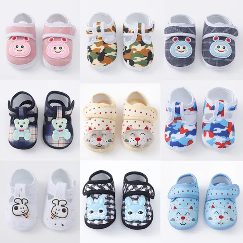 Infant Baby Walker Shoes Soft Sole Breathable Cotton Toddler Shoes For Boys Girls Cartoon Rabbit Houndstooth Pattern Non-slip Shoes