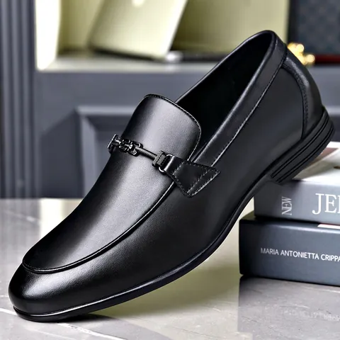 Mocasines de Cuero Casuales de Negocios para Hombre Transpirables Calados Zapatos de Verano Hebilla de Metal Ligeros para Oficina Boda Fiesta