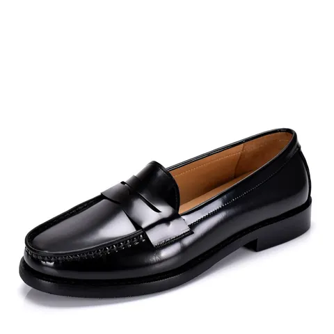 Men's Vintage British Style Genuine Cowhide Leather Penny Loafers Casual Business Slip-on Breathable Flat Dress Shoes For Men