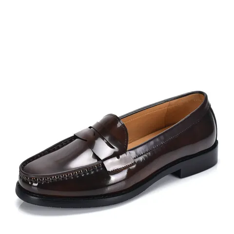 Men's Vintage British Style Genuine Cowhide Leather Penny Loafers Casual Business Slip-on Breathable Flat Dress Shoes For Men