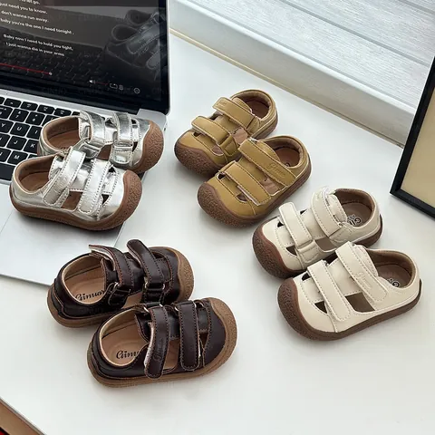 Sandales Bébé Garçons Filles Été Respirant Bout Fermé Semelle Souple Premiers Pas Chaussures Antidérapant Velcro Cuir Microfibre