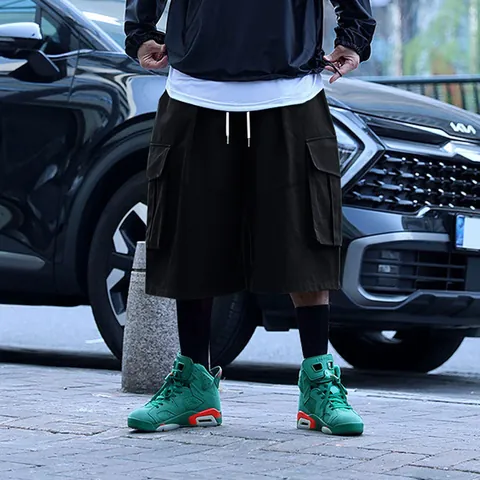 Men's Retro Oversized Cargo Shorts Multi-Pocket Drawstring Summer Casual Polyester Cotton Blend Shorts Loose Work Pants