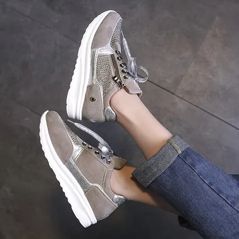 Scarpe Dad da Donna Con Strass Suola Spessa in Rete Traspirante Sneakers Moda Casual Coreana Con Lacci e Cerniera Laterale