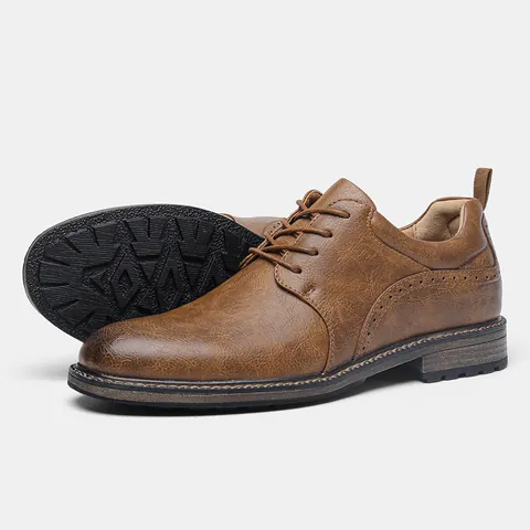 Scarpe Brogue Casual da Uomo in Pelle PU Artificiale Traspiranti Antiscivolo Stringate per Business Quotidiano Moda