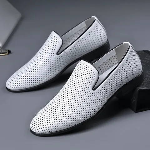 Herren Rindsleder Ausschnitt Business Schuhe Spitze Zehen Atmungsaktiv Loafer Slip-on Formelle Kleidung Sandalen Leichte Arbeitsschuhe