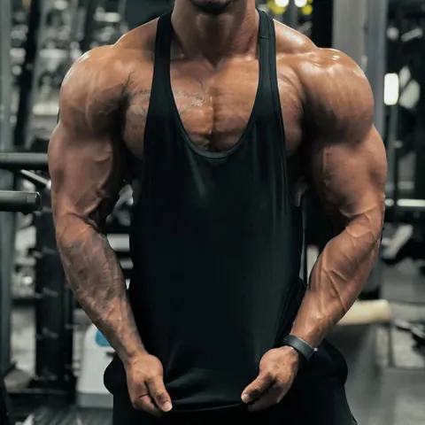 Herren Baumwolle Sport Stringer Tanktop Gym Fitness Laufen Racerback Einfarbig Runder Saum Workout Top