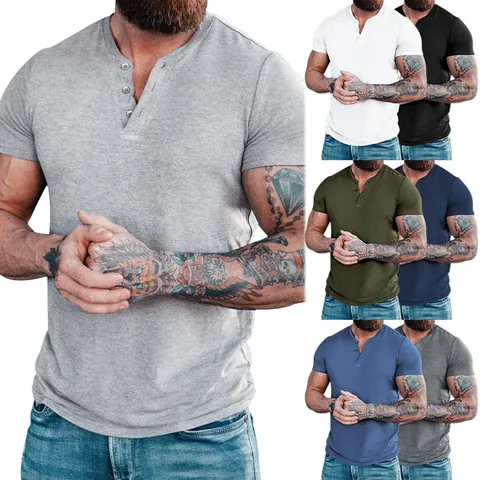 Ανδρικό Slim Fit Κοντομάνικο Henley Shirt Μονόχρωμο Στρογγυλή Λαιμόκοψη Κουμπιά Casual Πολυεστέρας T-Shirt Καλοκαιρινό Top