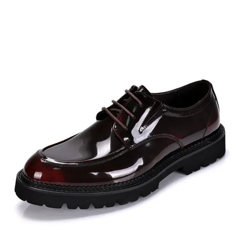 Men Business Formal Derby Shoes Cowhide Patent Leather British Style Lace Up Thick Sole Wedding Dress Brogue Shoes