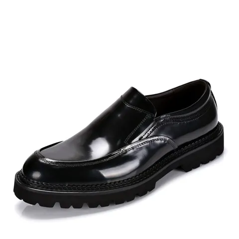 Men Patent Leather Loafers Cowhide Slip-On Dress Shoes Thick Sole British Style Brogue Casual Footwear Formal Business Flat Shoes