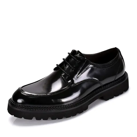 Men Business Formal Derby Shoes Cowhide Patent Leather British Style Lace Up Thick Sole Wedding Dress Brogue Shoes