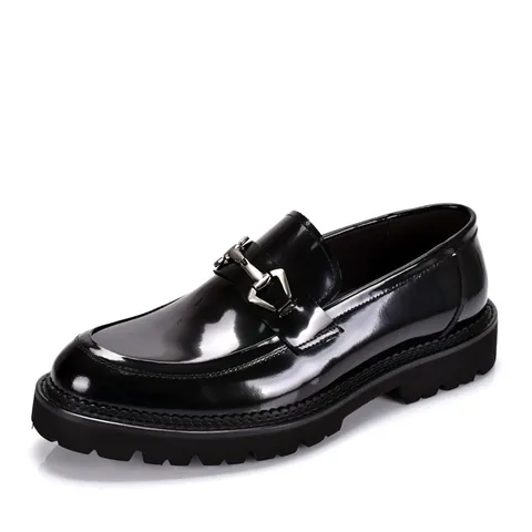 Men Top Layer Cowhide Leather Loafers British Business Casual Horsebit Thick Sole Polished Wedding Dress Shoes For Office