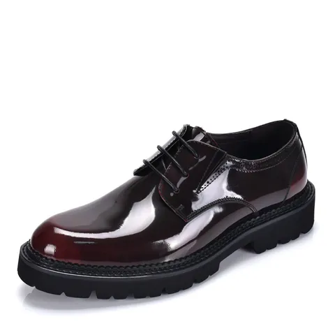 Men Business Patent Leather Derby Shoes British Style Thick Sole Perforated Lace-up Dress Shoes For Office Wedding Formal Wear