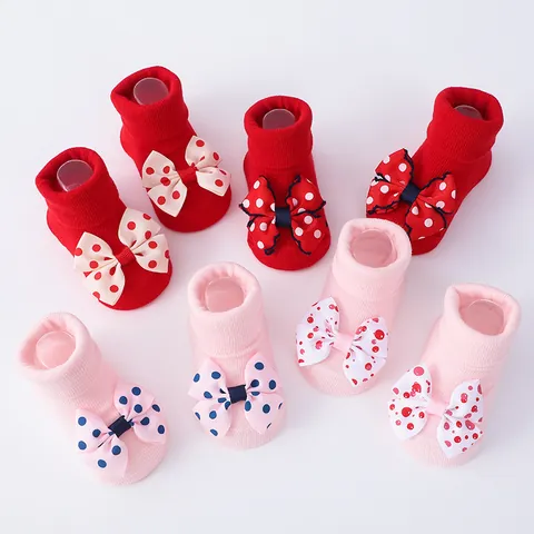Juego de Calcetines y Diadema para Bebé Algodón Peinado Lazo Grande Lunares Calcetines de Suelo para Recién Nacido