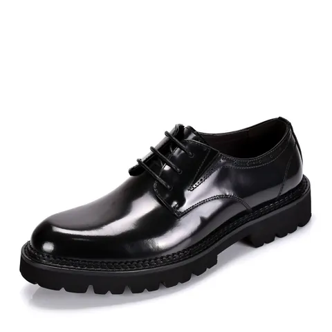 Men Business Patent Leather Derby Shoes British Style Thick Sole Perforated Lace-up Dress Shoes For Office Wedding Formal Wear