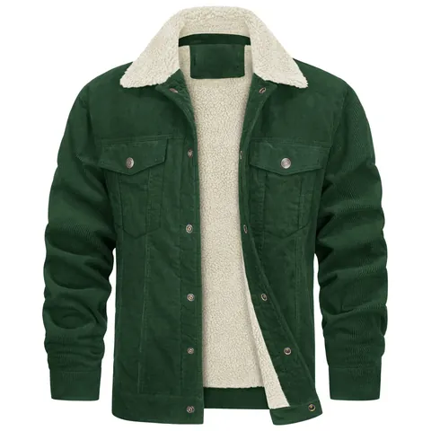 Men Retro Corduroy Jacket With Sherpa Lined Fleece Collar Loose Fit Warm Casual Winter Outwear Long Sleeve Button Down Jacket