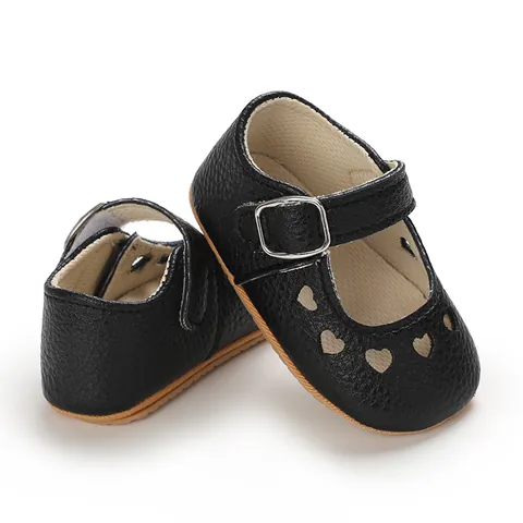 Baby Girls Heart Cut Out Princess Mary Jane Shoes Artificial PU Leather Soft Sole Non Slip First Walker Prewalker Shoes
