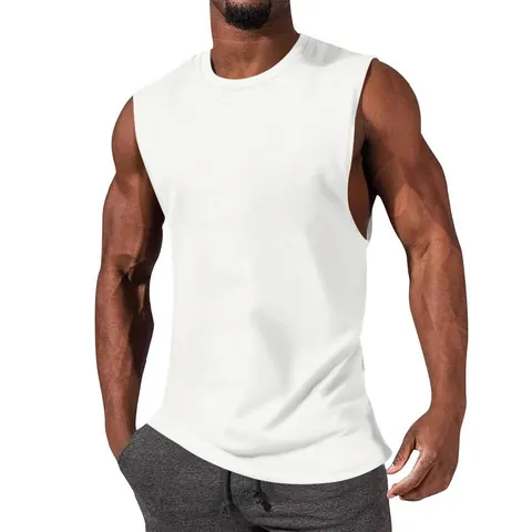 Men's Muscle Fit Sleeveless T-Shirt Casual Sports Tank Top Round Neck Solid Color Polyester Fitness Vest Top For Gym Training