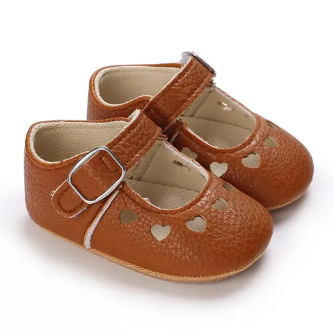Baby Girls Heart Hollow Out Mary Jane Shoes Faux Leather Princess Shoes Casual First Walker Anti Slip Soft Sole Infant Footwear