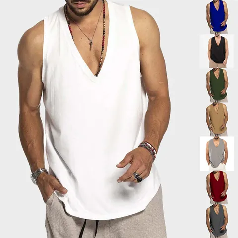 Men Summer Casual Tank Top 2025 New Solid Color Sleeveless Loose Fit Sporty Vest Polyester Spandex Top For Men Summer Activewear
