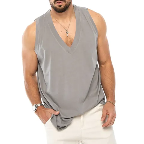 Men Summer Casual Tank Top 2025 New Solid Color Sleeveless Loose Fit Sporty Vest Polyester Spandex Top For Men Summer Activewear
