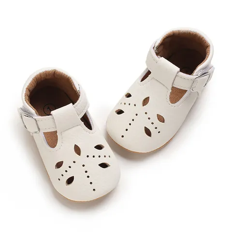 Classic Baby Girl Princess Shoes PU Leather Hollow Out T-Strap Mary Jane Soft Sole Anti-Slip Toddler First Walker Shoes