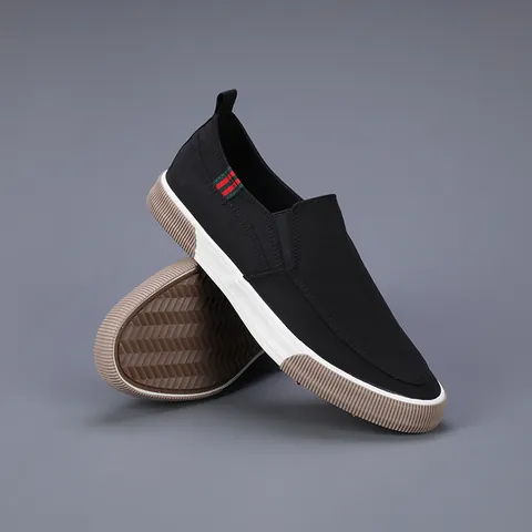 Herren Lässige Canvas Slip-on Schuhe Koreanischer Stil Einfarbig Atmungsaktiv Rutschfest Gummisohle Gestreiftes Gurtband Lazy Shoes