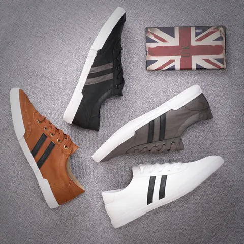 Men's Korean Style Low-Top Casual Plimsolls Microfiber Leather Breathable Color Block Skate Shoes Urban Fashion Sneakers For Students
