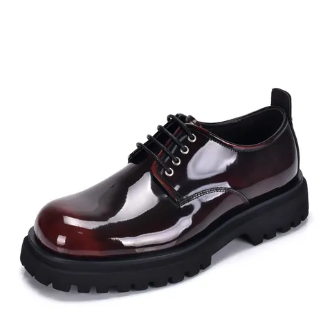 Men's Top Layer Cowhide Leather Derby Shoes British Style Round Toe Platform Height Increasing Casual Formal Oxfords Shoes